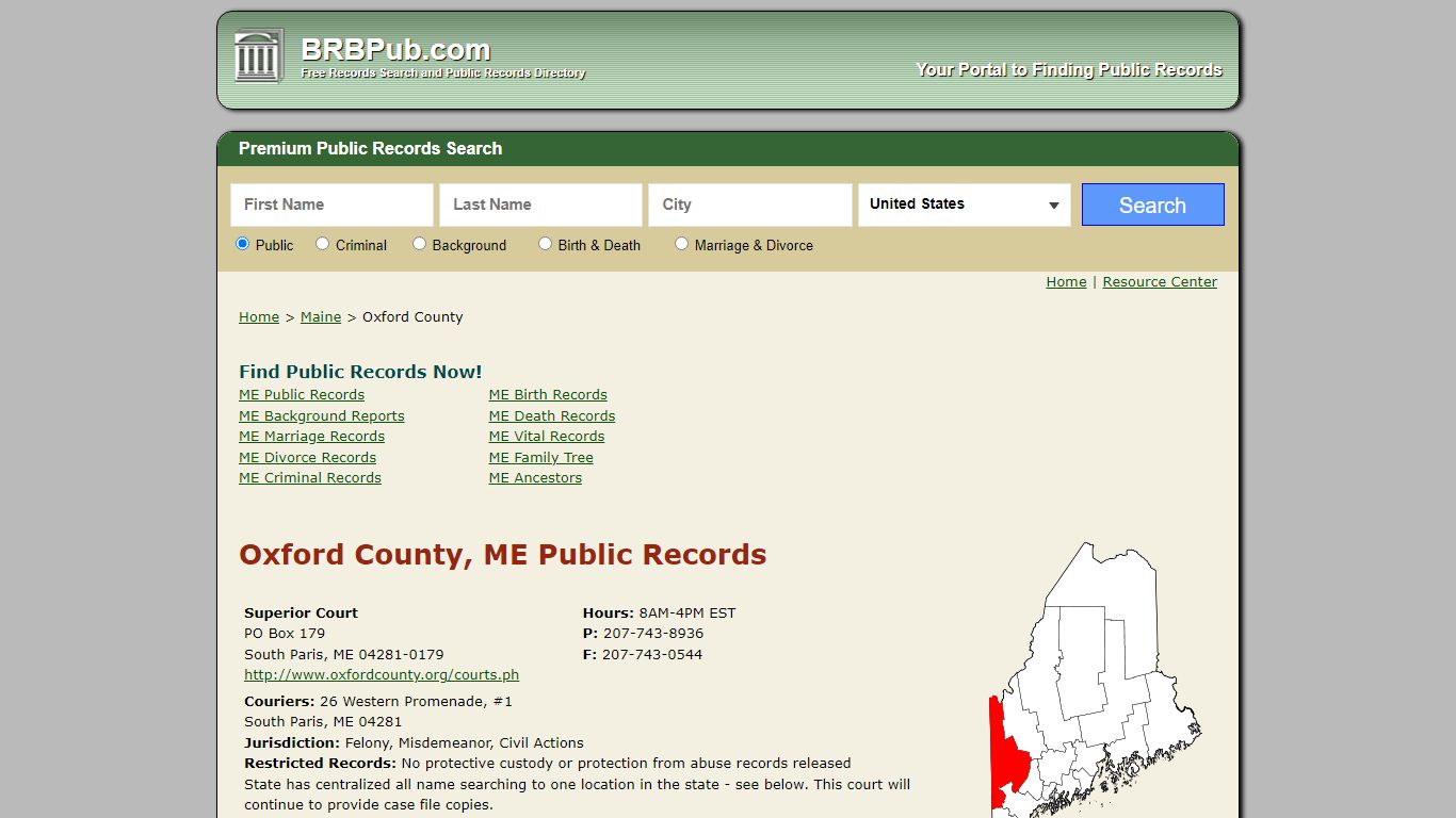 Oxford County Public Records | Search Maine Government Databases - BRB Pub
